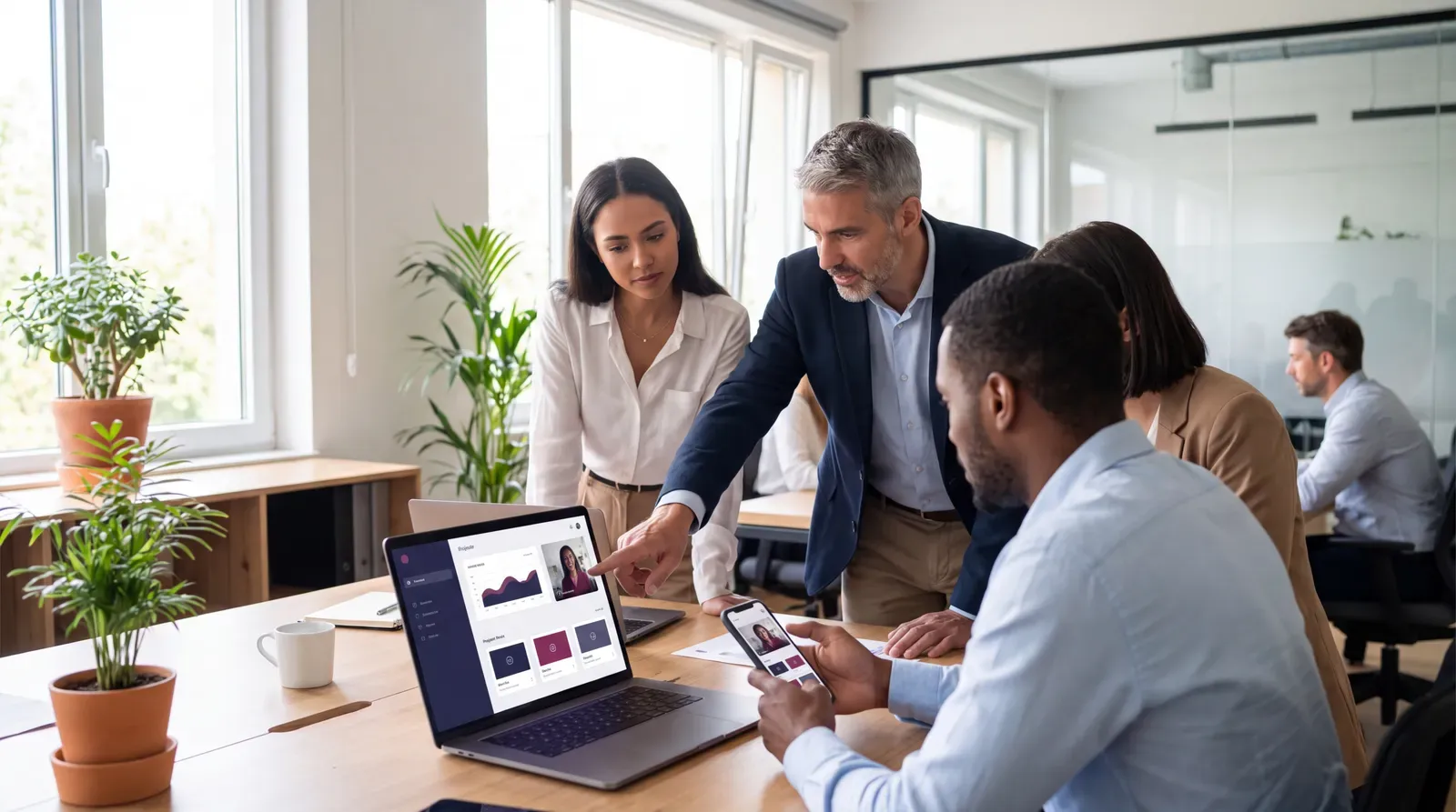 Professionals reviewing an evidence-rich digital resume on multiple devices